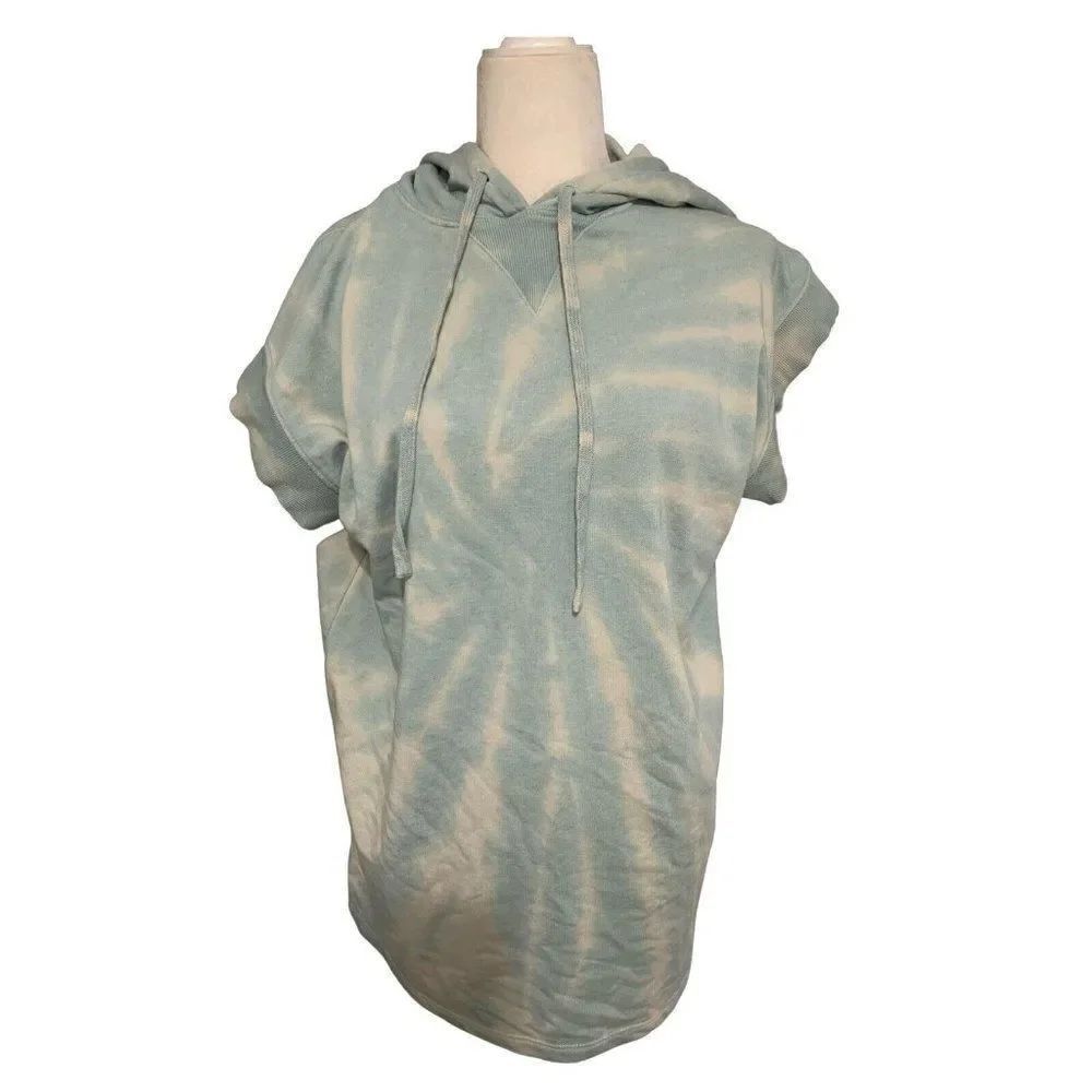zara womens blue white tie dye short sleeve hoodie sweatshirt sweater small